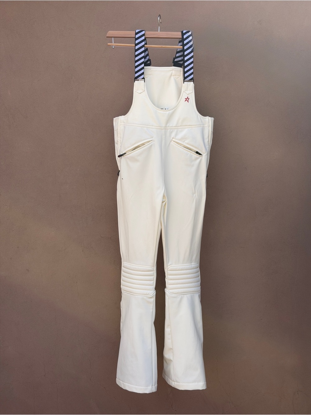 Perfect Moment White Ski Bib Pants with Black-White Striped Suspenders